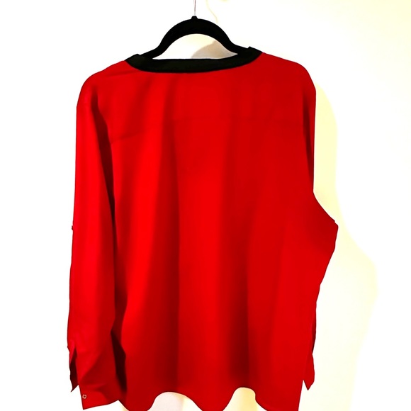 Calvin Kline - Red and black silky blouse with zipper. Not tag but never worn. - Picture 2 of 5